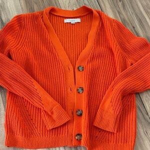 LOFT Vibrant Orange Button-Up Cardigan